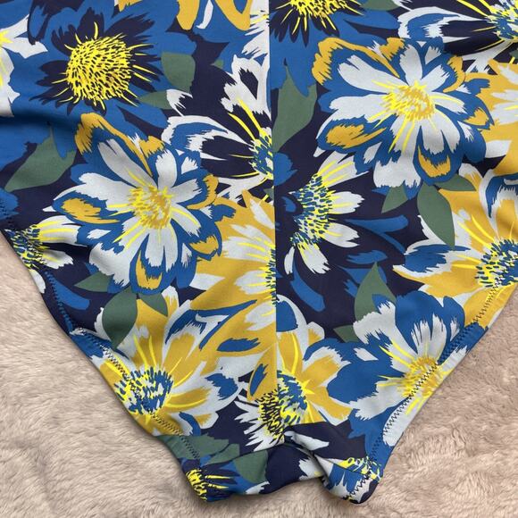 Adore Me‎ Monroe One Piece Swimsuit Womens 1X Blue Yellow Floral Plunging V-Neck - Picture 5 of 6